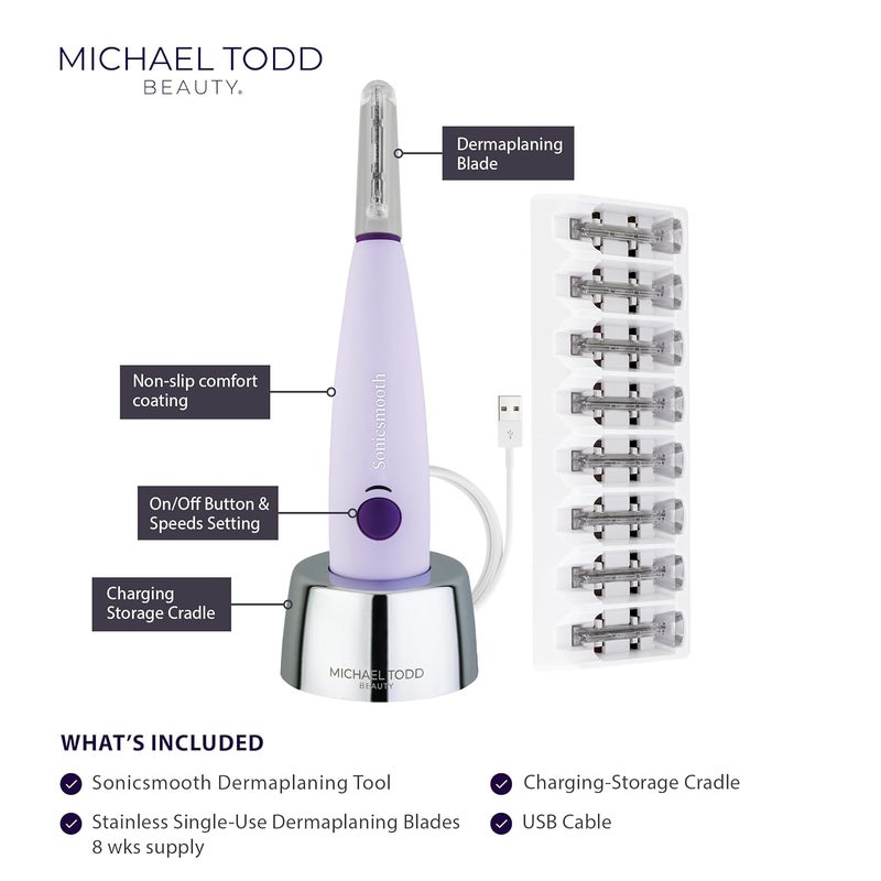 Michael Todd Beauty - Sonicsmooth – SONIC Technology Dermaplaning Tool - 2 in 1 Women’s Facial Exfoliation & Peach Fuzz Hair Removal System with 8 Weeks of Dermaplaning Blades - Image 2